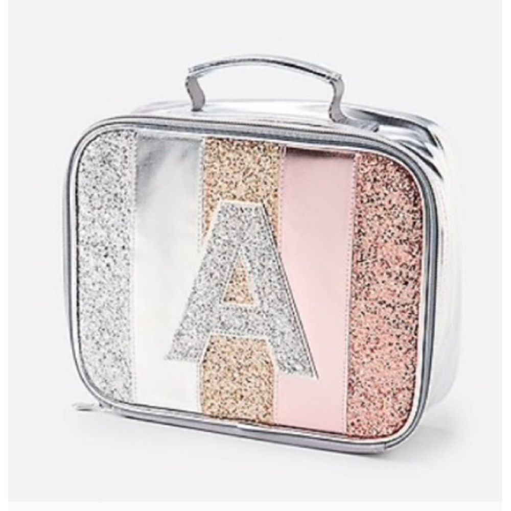 JUSTICE glitter stripe initial lunch box